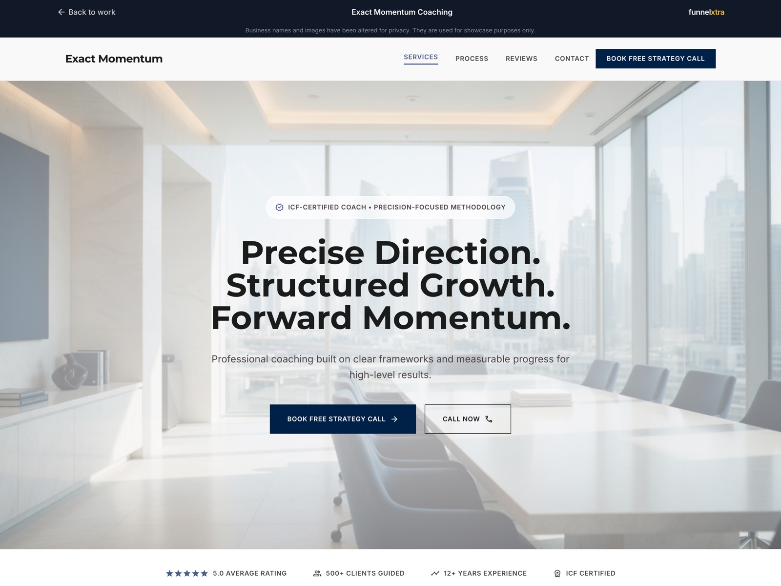Exact Momentum Coaching landing page
